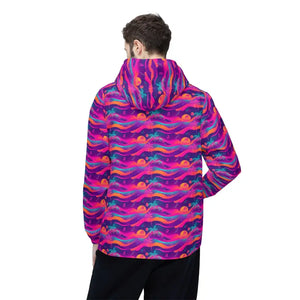 Outerwear - Sunset Wave Windbreaker - Colorful Neon Surf Pattern - Dipaliz