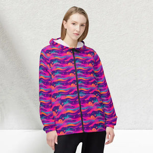 Outerwear - Sunset Wave Windbreaker - Colorful Neon Surf Pattern - Dipaliz Xs