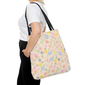 Yellow Floral Pattern Tote Bag - Cheerful Style Essential - Dipaliz - Large - Bags