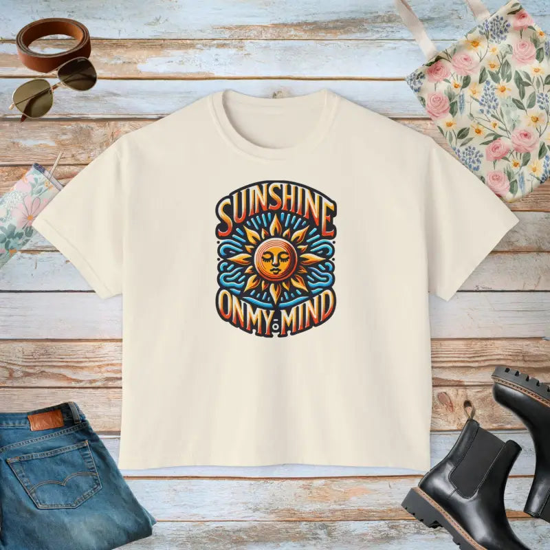 Sunshine on my Mind Oversized Tee with Flowy Rolled Cuffs - Ivory / s T-shirt