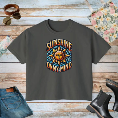 Sunshine on my Mind Oversized Tee with Flowy Rolled Cuffs - Pepper / l T-shirt