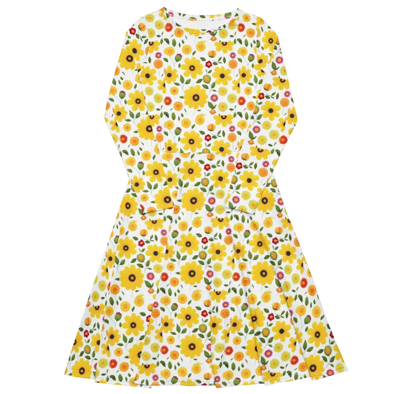 Sunshine Yellow Floral Long Sleeve Midi Dress Magic - Dresses