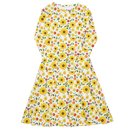 Sunshine Yellow Floral Long Sleeve Midi Dress Magic - Dresses