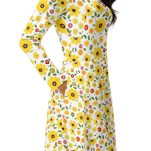 Long Sleeve Midi Dress Sunshine Yellow Fiesta Style - Dipaliz - Dresses