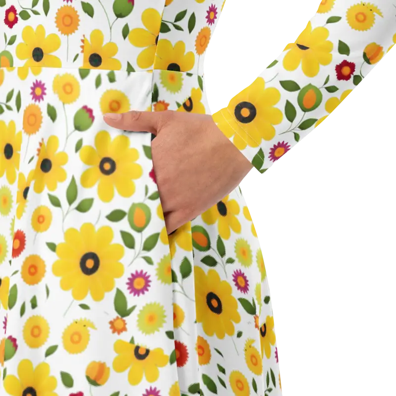 Sunshine Yellow Floral Long Sleeve Midi Dress Magic - Dresses