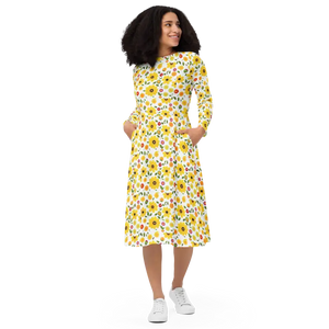 Long Sleeve Midi Dress Sunshine Yellow Fiesta Style - Dipaliz - Xs - Dresses