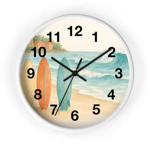 Surf Beach Wall Clock - Coastal Paradise Decor - Dipaliz - White Base / Black / 10’’ - Home