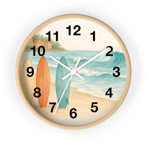 Surf Beach Wall Clock - Coastal Paradise Decor - Dipaliz - Wooden Base / White / 10’’ - Home