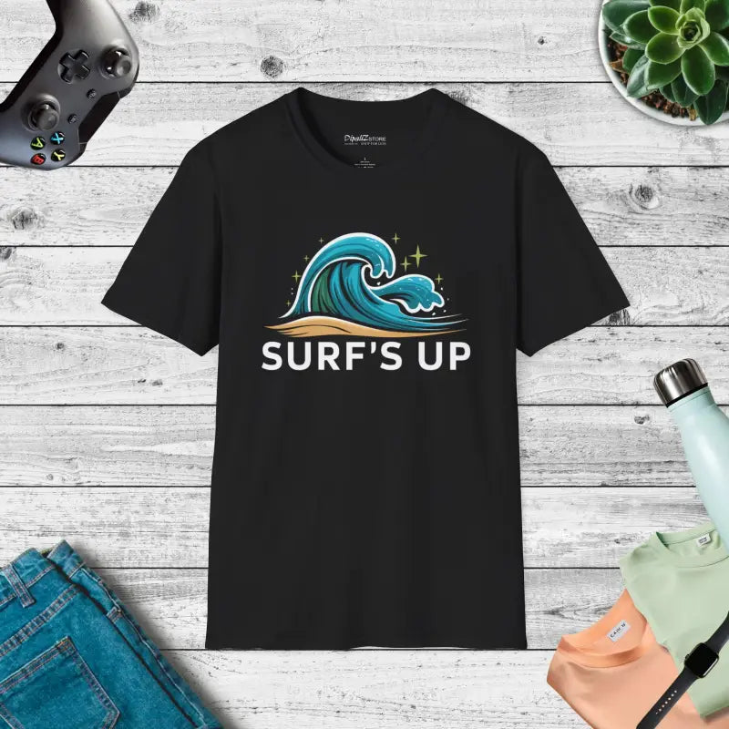 Catch Waves in Cozy Comfort with our Unisex Surf’s Up Tee - Black / s T-shirt