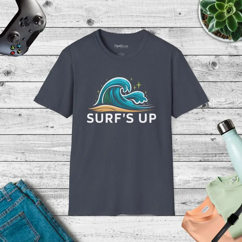 Catch Waves in Cozy Comfort with our Unisex Surf’s Up Tee - Heather Navy / s T-shirt