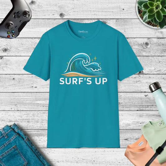 Catch Waves in Cozy Comfort with our Unisex Surf’s Up Tee - Tropical Blue / s T-shirt