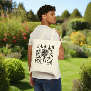 Cotton Canvas Tote Bag - Surya Namaskar Yoga Essential - Dipaliz - Natural / 15’’ x 16’’ - Bags