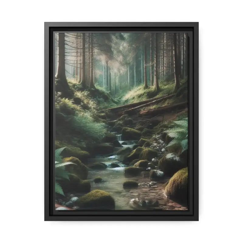 Sustainable Creek Woods Matte Canvas for Nature Lovers - 12″ x 16″ (vertical) / Black / 1.25’’