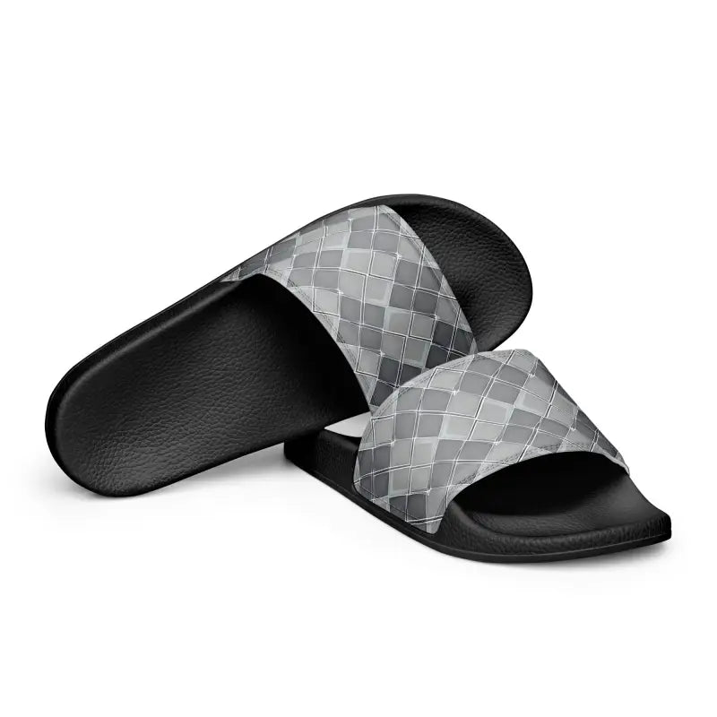 Stride in Style: Cool Grey Pattern Men’s Slides by Dipaliz - Shoes