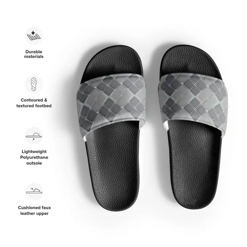 Stride in Style: Cool Grey Pattern Men’s Slides by Dipaliz - Shoes