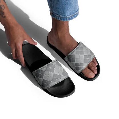 Stride in Style: Cool Grey Pattern Men’s Slides by Dipaliz - Shoes