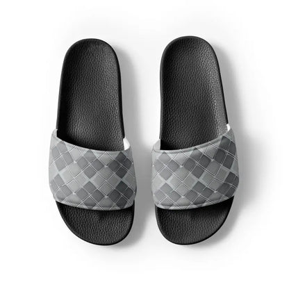 Stride in Style: Cool Grey Pattern Men’s Slides by Dipaliz - Shoes