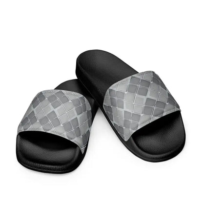 Stride in Style: Cool Grey Pattern Men’s Slides by Dipaliz - Shoes