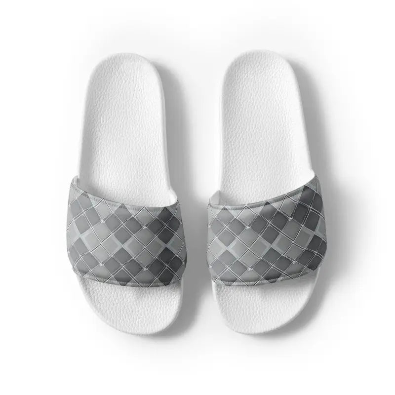 Stride in Style: Cool Grey Pattern Men’s Slides by Dipaliz - Shoes