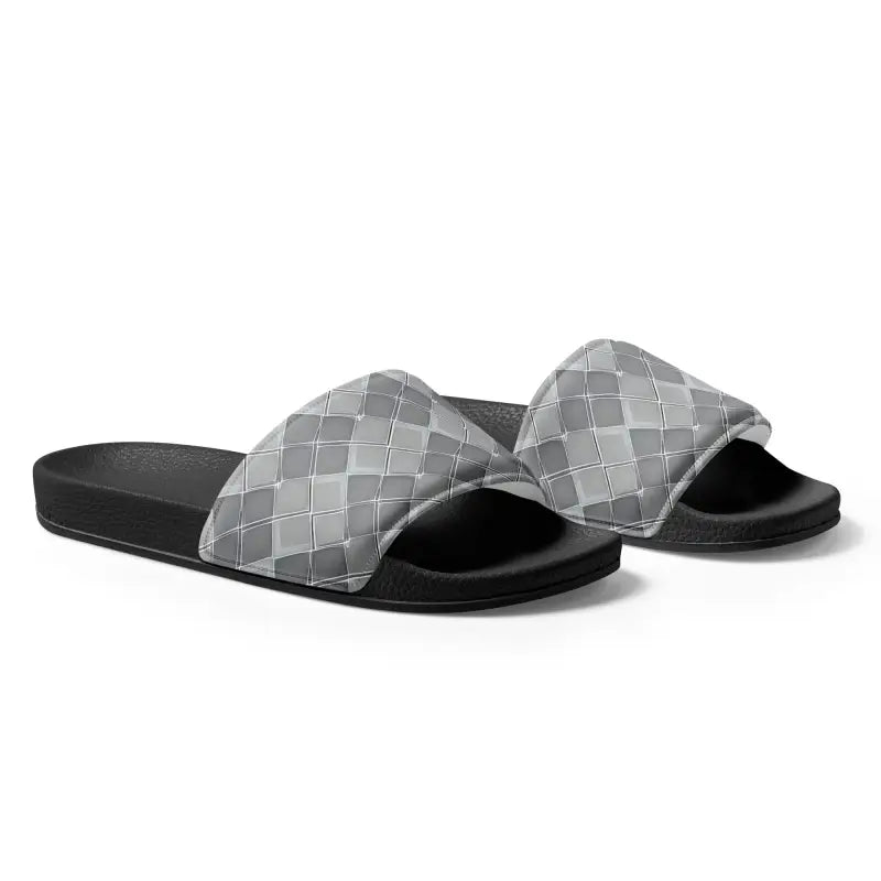 Stride in Style: Cool Grey Pattern Men’s Slides by Dipaliz - Shoes