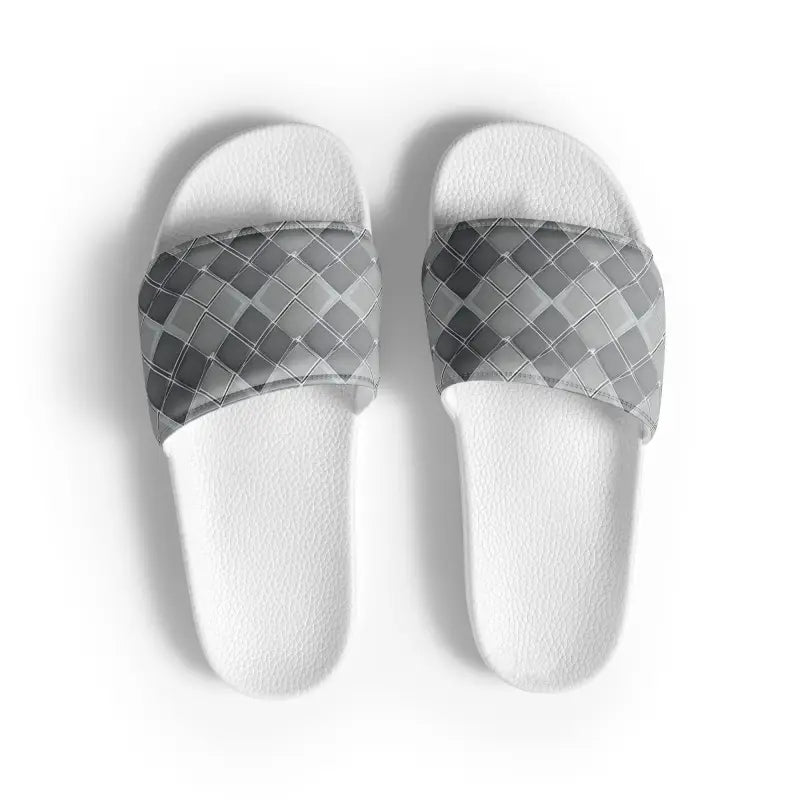 Stride in Style: Cool Grey Pattern Men’s Slides by Dipaliz - White / 6.5 Shoes