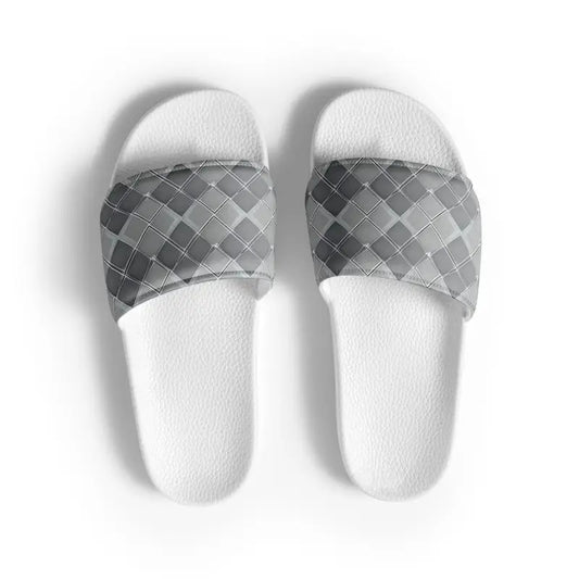 Elevate Summer Vibes with Grey Pattern Men’s Slides - White / 6.5 Shoes