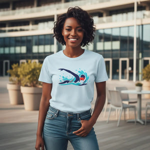 Swimmer Wave Graphic T-shirt, Retro Swim Team Tee