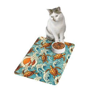 Pet Food Mat Swimming Turtles Design Non-slip Rubber Base Dipaliz - 12’’ × 18’’ / Rectangle - Bowl Mats