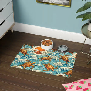 Pet Food Mat Swimming Turtles Design Non-slip Rubber Base Dipaliz - 12’’ × 18’’ / Rectangle - Bowl Mats