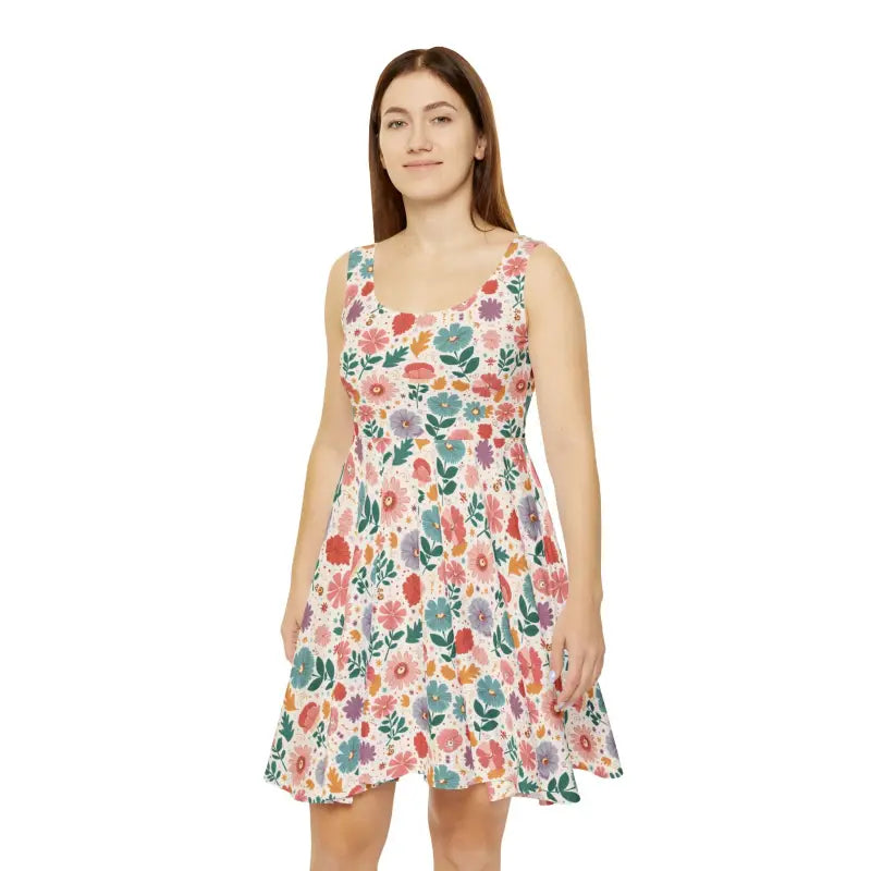 Step out in Style with the Pastel Flowers Skater Dress - s Dresses