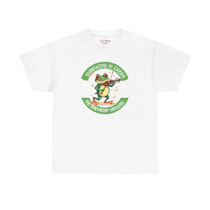 Frog Symphony Green Heavy Cotton Tee - Violin Art - Dipaliz - White / s - T-shirts