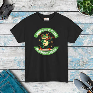 Frog Symphony Green Heavy Cotton Tee - Violin Art - Dipaliz - Black / s - T-shirts