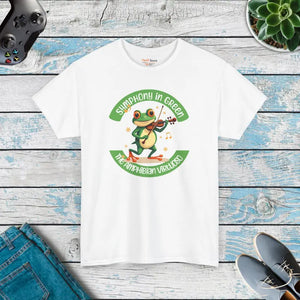 Frog Symphony Green Heavy Cotton Tee - Violin Art - Dipaliz - T-shirts