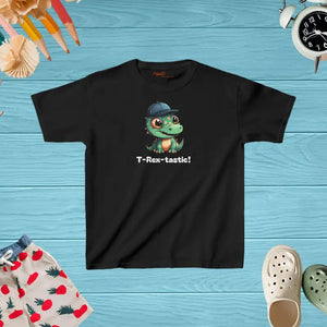 Dinosaur Kid’s Cotton Tee - Prehistoric Fun Design - Dipaliz - Xs / Black - T-shirts