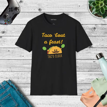 Unisex Softstyle T-shirt - Tac’o Clock Foodie Fun - Black / s T-shirt