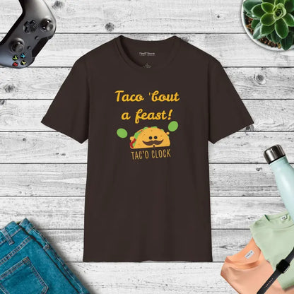 Unisex Softstyle T-shirt - Tac’o Clock Foodie Fun - Dark Chocolate / s T-shirt