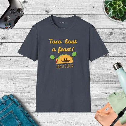 Unisex Softstyle T-shirt - Tac’o Clock Foodie Fun - Heather Navy / s T-shirt