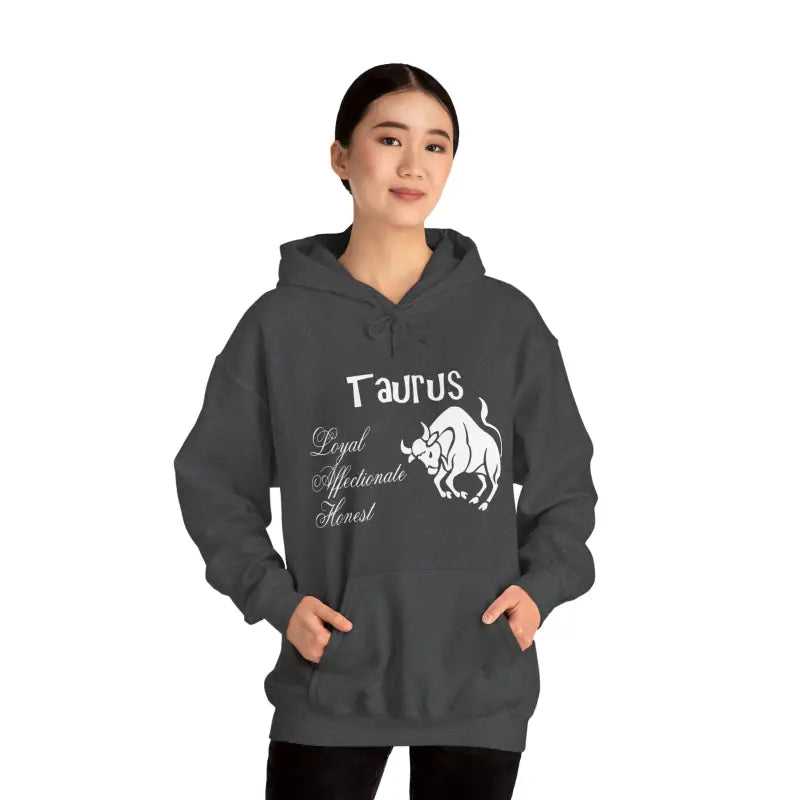 Unleash Celestial Vibes with Taurus Sign Hooded Sweatshirt - Dark Heather / s Hoodie