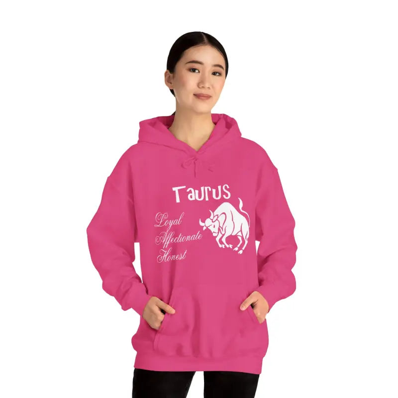 Unleash Celestial Vibes with Taurus Sign Hooded Sweatshirt - Heliconia / s Hoodie