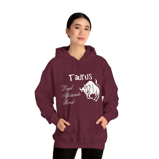 Taurus Sign Hooded Sweatshirt: Cozy Cosmic Style Awaits - Maroon / s Hoodie