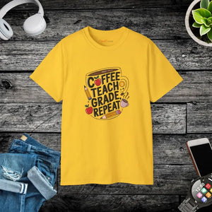 Coffee Teach Grade Repeat Teacher Tee Women’s Fashion Bold - Dipaliz - Daisy / s - T-shirts