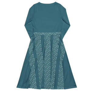 Teal Colored Printed Long Sleeve Midi Dress with Pockets - Dipaliz - Dresses