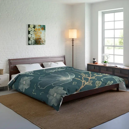 Teal Comforter with Delicate Flowers for Cold Day Snuggles - 104’’ × 88’’ Home Decor