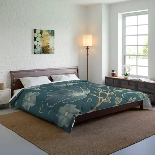 Snuggle Up with our Teal Comforter & Delicate Flowers this Winter - 104’’ × 88’’ Home Decor