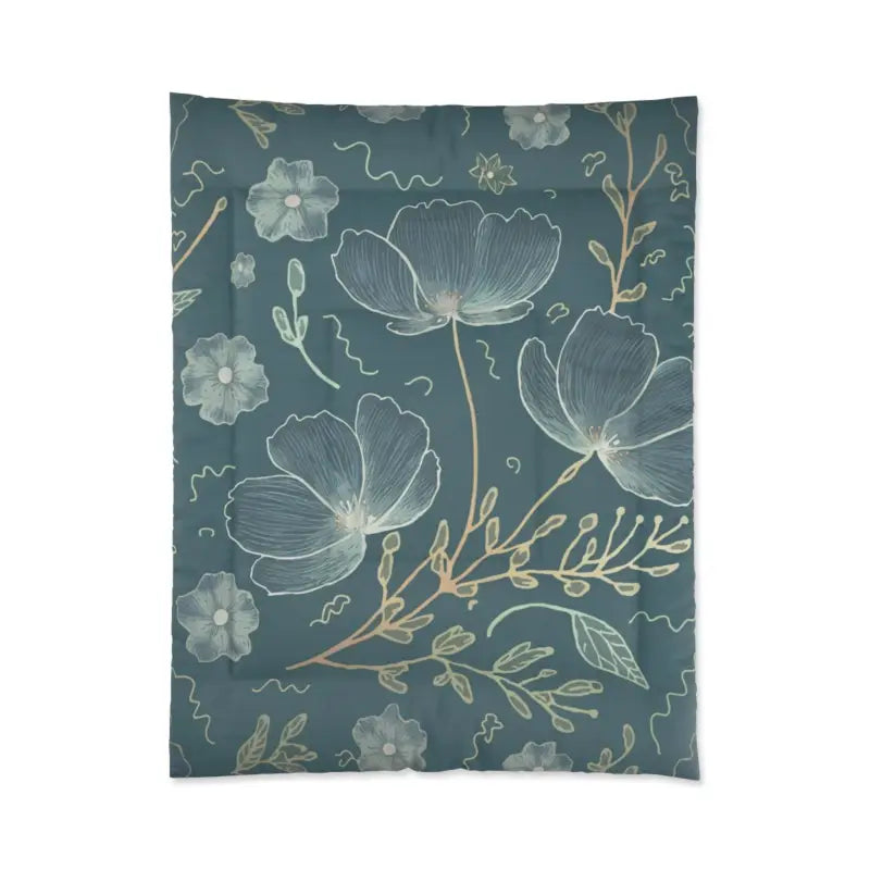 Teal Comforter with Delicate Flowers for Cold Day Snuggles - Home Decor