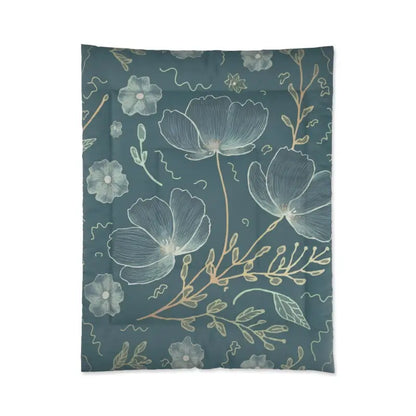 Teal Comforter with Delicate Flowers for Cold Day Snuggles - Home Decor