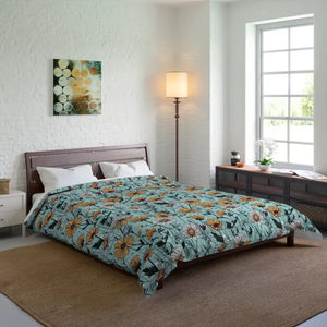 Teal Comforter with Bold Orange Flowers - Dipaliz - 88’’ × - Quilts & Comforters