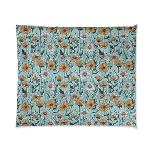 Teal Comforter with Bold Orange Flowers - Dipaliz - Quilts & Comforters