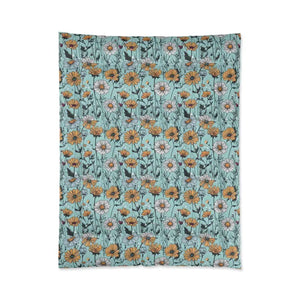 Teal Comforter with Bold Orange Flowers - Dipaliz - Quilts & Comforters