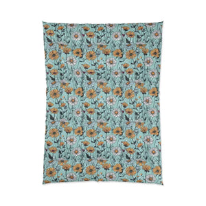 Teal Comforter with Bold Orange Flowers - Dipaliz - Quilts & Comforters